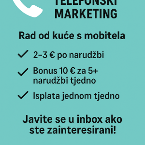 Tražim dvije osobe za marketing telefoski