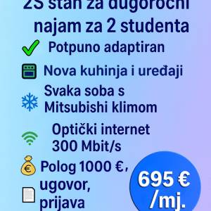 RIJEKA – CENTAR – IZNAJMLJUJE SE 2S stan za 2 studenta