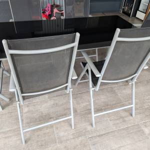 Aluminijska vrtna garnitura sivo/crna - set 6 stolica + 1 stol