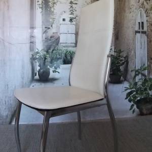 Stolica s naslonom, bijela, koža/metal, set 2 kom