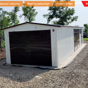 Metalna garaža 3,5x12m – bijela/tamnosmeđa