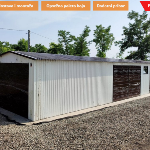 Metalna garaža 3,5x12m – bijela/tamnosmeđa
