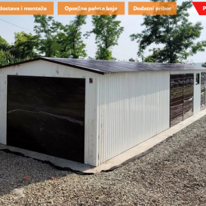 Metalna garaža 3,5x12m – bijela/tamnosmeđa