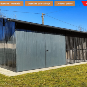 Metalna garaža 3,5x3m + Kavez za psa 3,5×3 m -tamnosiva mat