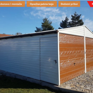 Metalna garaža 6x6m -bijela/tamni zlatni hrast