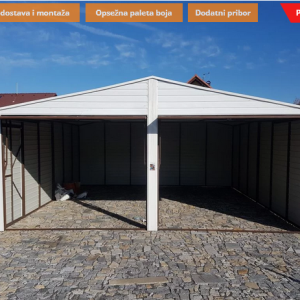 Metalna garaža 6x6m -bijela/tamni zlatni hrast