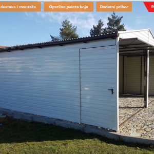 Metalna garaža 6x6m -bijela/tamni zlatni hrast