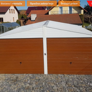 Metalna garaža 6x6m -bijela/tamni zlatni hrast