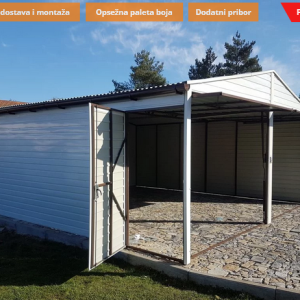 Metalna garaža 6x6m -bijela/tamni zlatni hrast