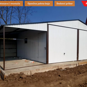 Metalna garaža 6x6m nadstrešnica 2,5×6-bijela