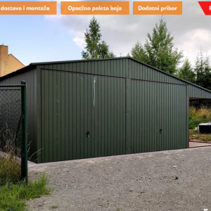 Metalna garaža 6x6m + nadstrešnica 2,5×6 – tamnozelena mat