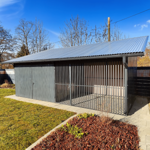 Metalna garaža 3,5x3m + Kavez za psa 3,5×3 m -tamnosiva mat