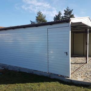 Metalna garaža 6x6m -bijela/tamni zlatni hrast