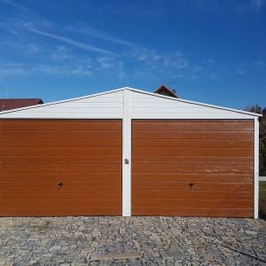 Metalna garaža 6x6m -bijela/tamni zlatni hrast