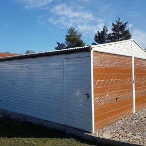 Metalna garaža 6x6m -bijela/tamni zlatni hrast