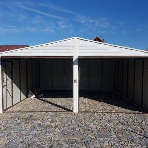 Metalna garaža 6x6m -bijela/tamni zlatni hrast