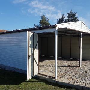 Metalna garaža 6x6m -bijela/tamni zlatni hrast