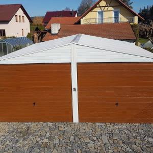 Metalna garaža 6x6m -bijela/tamni zlatni hrast