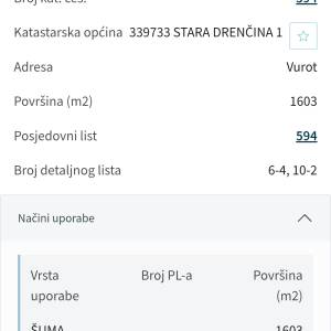Zemljište za vikendaše, vodi se kao šuma 1603 m2,100 metara od Kupe