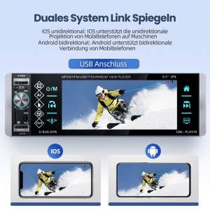 1Din Touch Screen Mirror link USB FM Bluetooth Auto radio